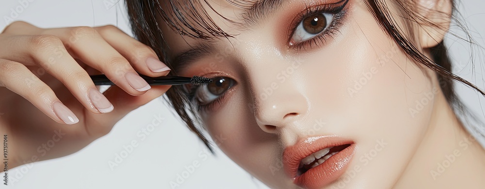 Canvas Prints Design a photo of a model demonstrating emo eyeliner application with a clean white background, capturing the precision and style of the makeup, more clarity with clear light and sharp focus, high