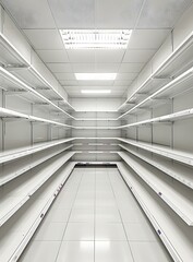 Empty White Shelving In A Store Room