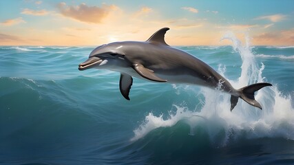 A playful dolphin leaping out of the ocean waves.