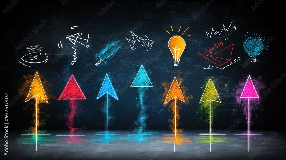 Poster vector set of chalk-drawn arrows with grunge texture and hand-sketched lines