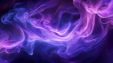 Fototapeta premium Abstract background with purple and blue flowing smoke-like forms against a dark backdrop.