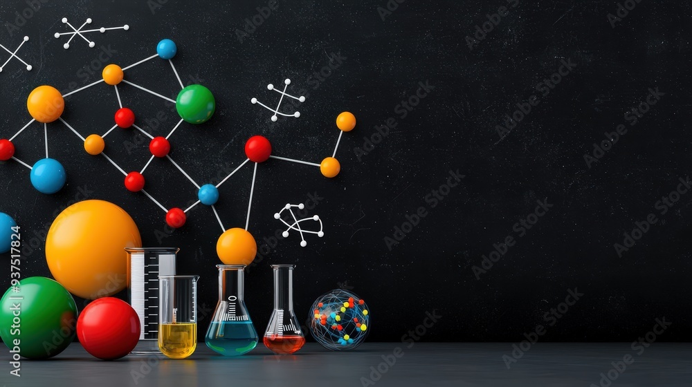 Poster vector seamless pattern of hand-sketched science items and symbols on a blackboard perfect for educa