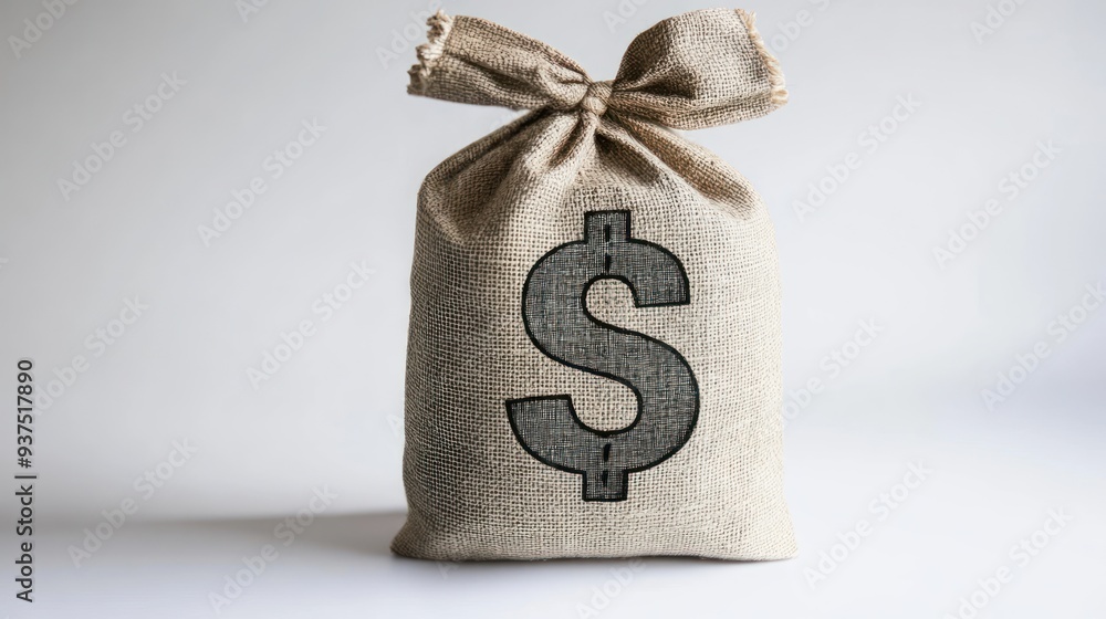 Poster A burlap sack with a dollar sign printed on it.