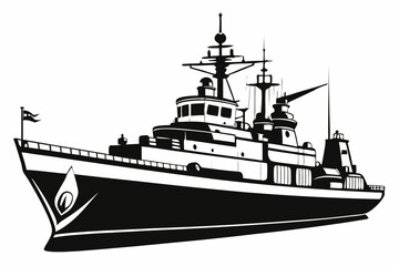 warship silhouette vector illustration, battleship black color