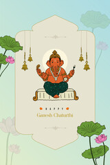 Ganesh Chaturthi festival minimal, luxury invitation card design, Packaging inside card design for sweet box, beauty product, gift boxes design template