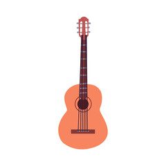 Fototapeta premium Hand drawn acoustic guitar icon in doodle style. Musical instrument in flat style isolate on white . A classical guitar with nylon strings , Spanish guitar .