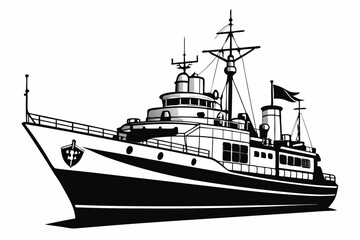 warship silhouette vector illustration, battleship black color