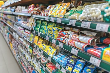 Supermarket Shelves with Variety of Products