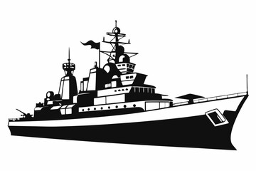 warship silhouette vector illustration, battleship black color