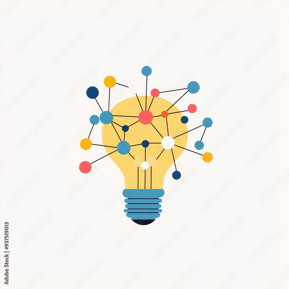 Aufkleber lightbulb with connected dots idea network innovation concept