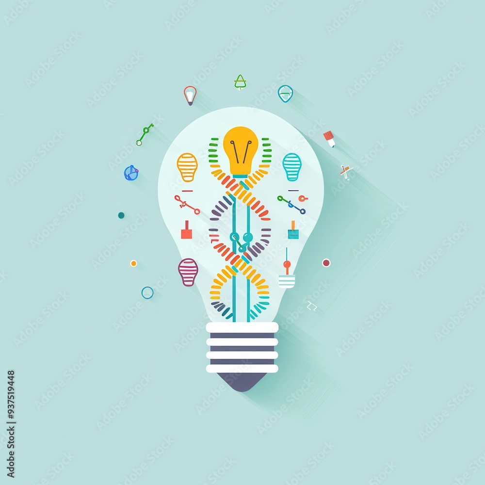 Poster light bulb concept with dna structure and abstract icons