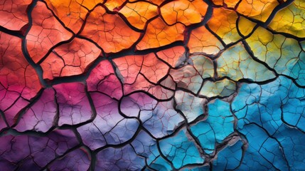 A cracked ground transformed into a work of art, with vibrant colors and patterns filling the crevices