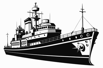 warship silhouette vector illustration, battleship black color