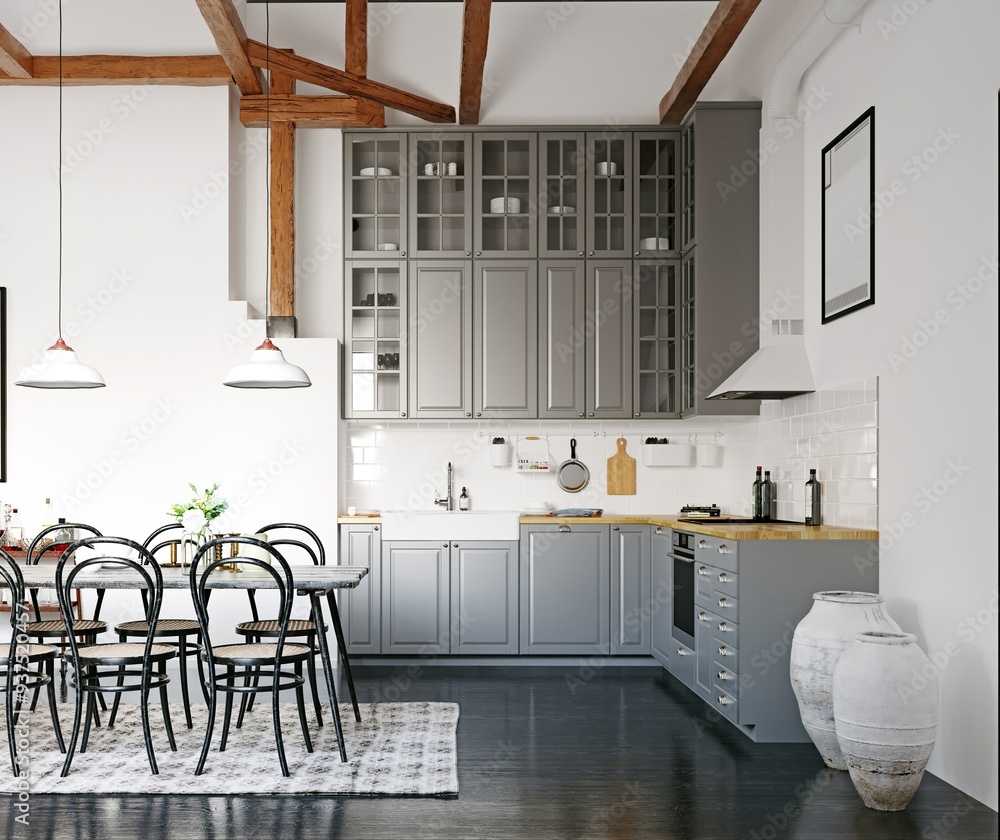 Sticker modern loft kitchen interior design.