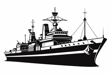 warship silhouette vector illustration, battleship black color