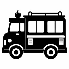 Fire engine Black silhouette, illustration