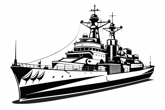 black and white warship side view clip art preview