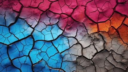 A cracked ground transformed into a work of art, with vibrant colors and patterns filling the crevices