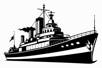 warship silhouette vector illustration, battleship black color