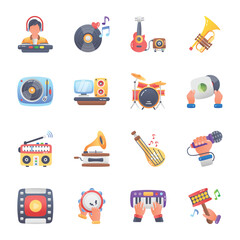 Collection Flat Style Musical Tools Icons 

