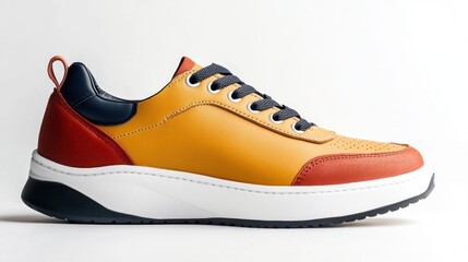 Yellow, Red, and Black Leather Sneaker with White Sole