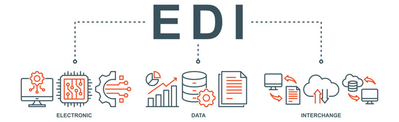 EDI Banner web : Vector Icon Illustration Concept for Electronic Data Interchange of Business Documents in Standard Format