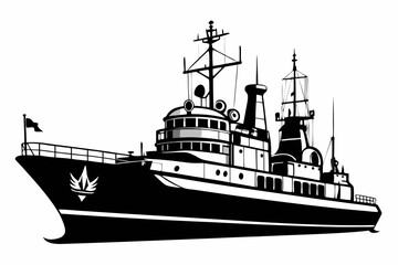 warship silhouette vector illustration, battleship black color