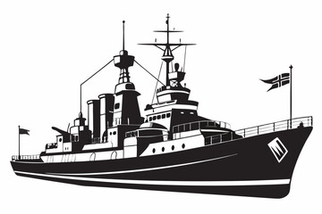 warship silhouette vector illustration, battleship black color