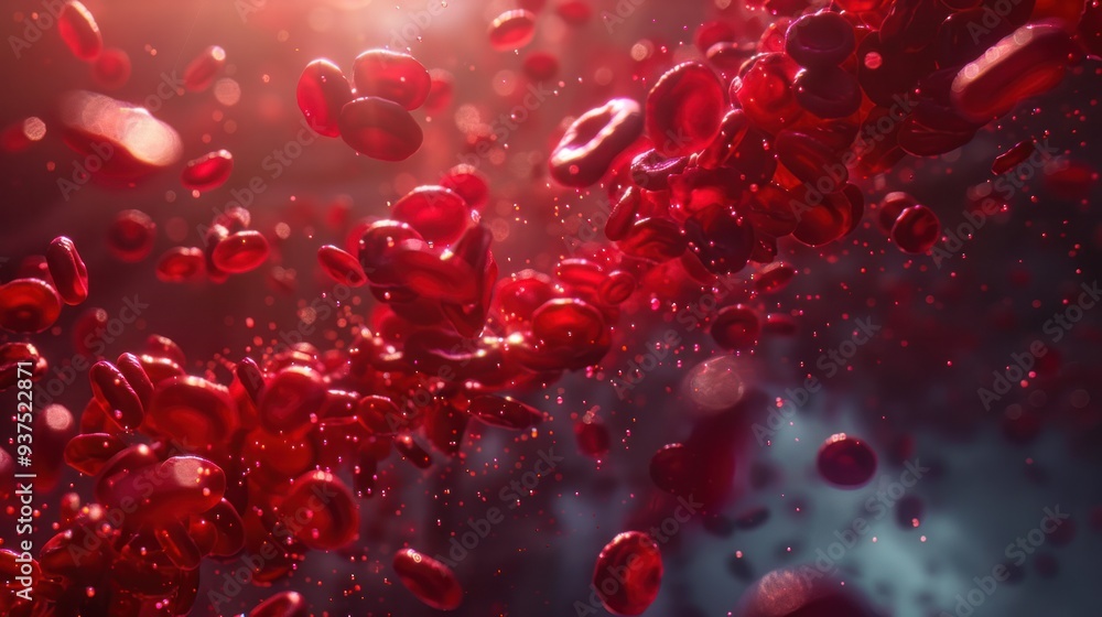 Poster a dynamic animation of blood cells under a microscope, showcasing their constant movement and intera