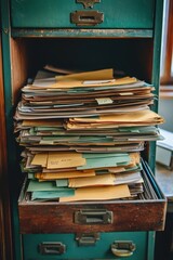 Overstuffed File Drawer with Documents and Folders