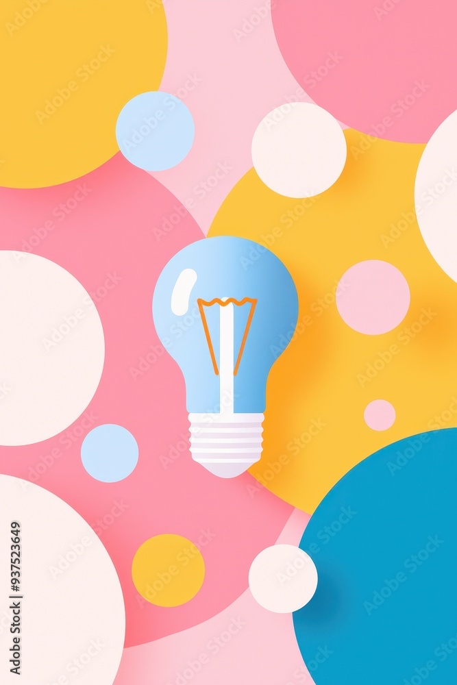 Poster bright colorful circles with lightbulb minimalist background design
