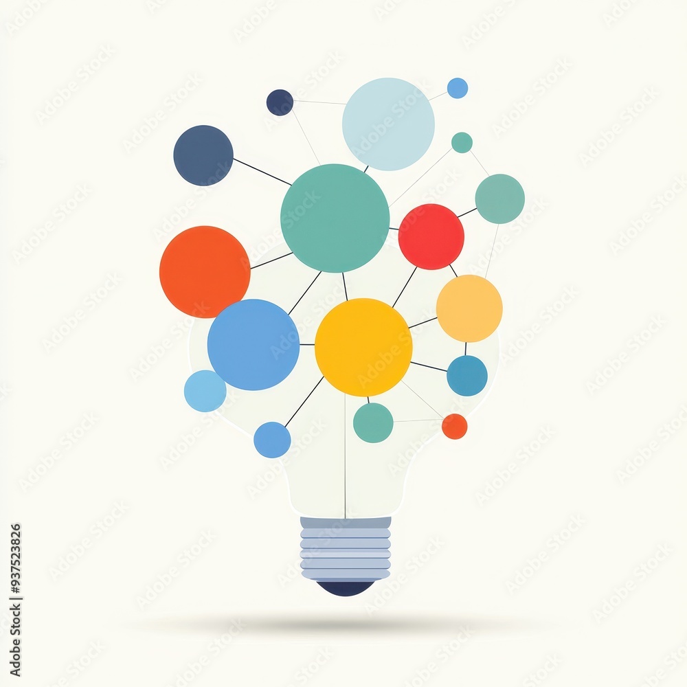 Poster abstract lightbulb with network of colorful circles