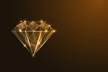 Gold diamond isolated on dark brown background. The design highlights luxury, elegance concept
