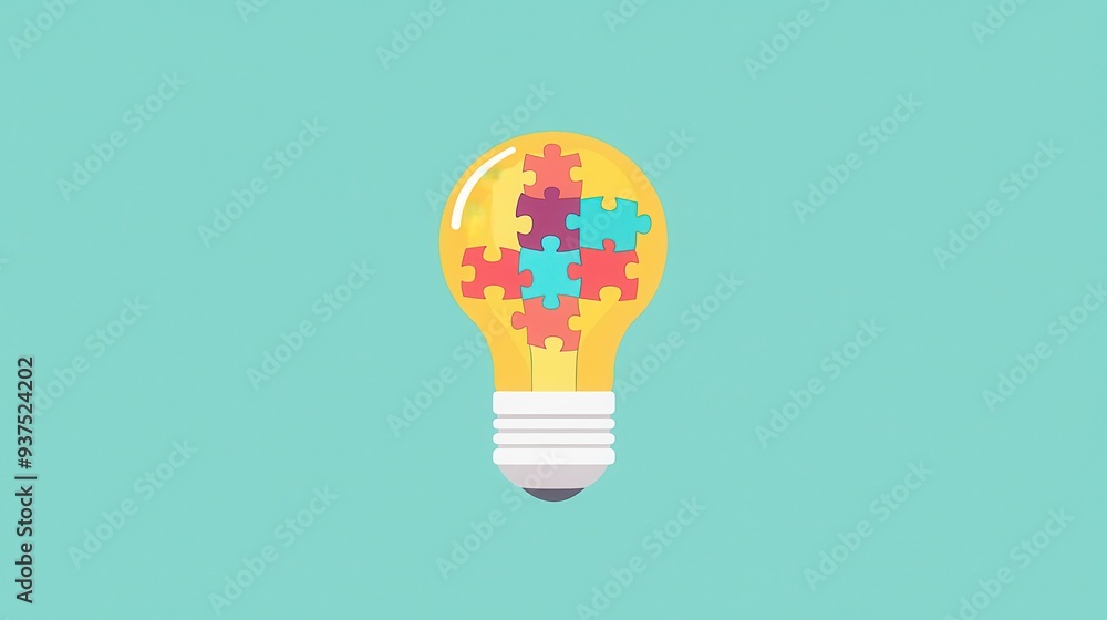 Poster lightbulb with puzzle pieces idea solution innovation concept