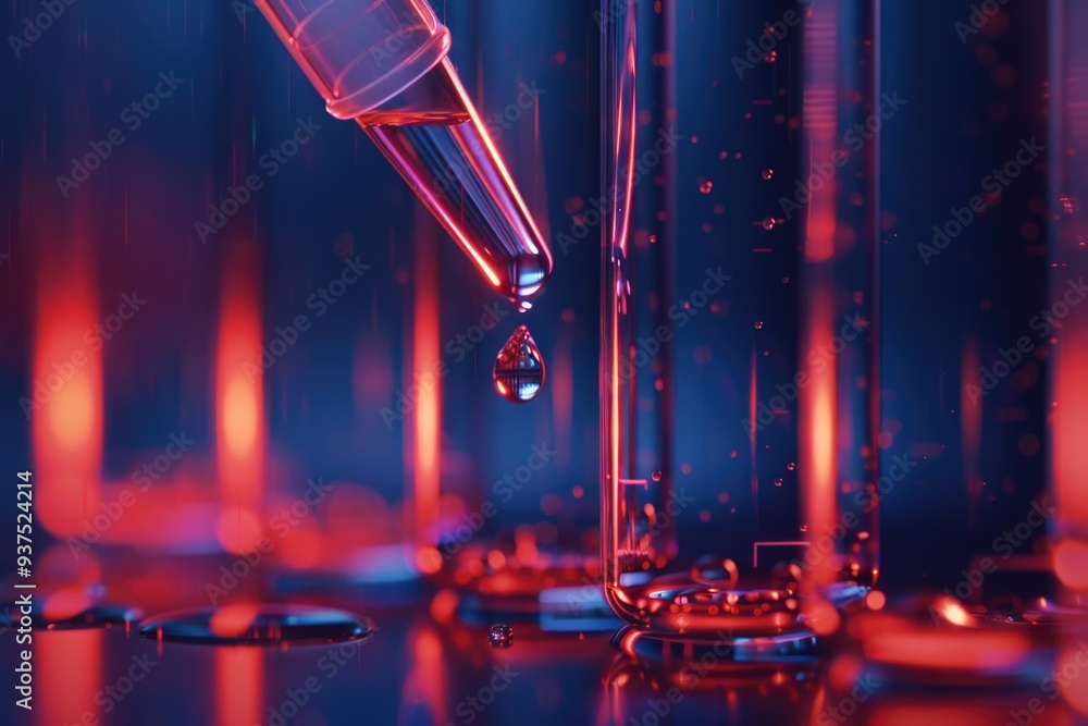 Poster a pipette dropping sample into a test tube abstract science background