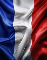Fototapeta premium A crisp, highly detailed French flag, with each blue, white, and red stripe showing realistic fabric texture and lighting,