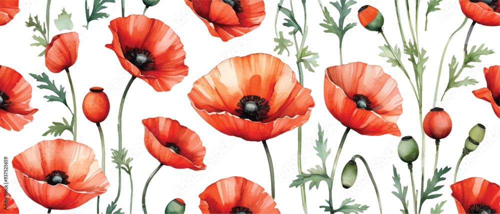 Poster Poppy flower blossom pattern background3