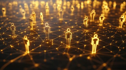 A network of glowing figures interconnected by lines, representing a community or social network.