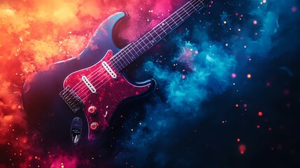 Obraz premium a red electric guitar with a blue body