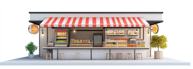 Modern Street Food Kiosk with Red and White Awning