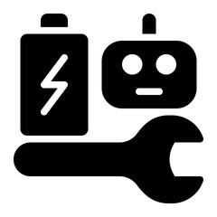 robot kit, robotics, robot, repair, maintenance, assembly, battery solid or glyph icon