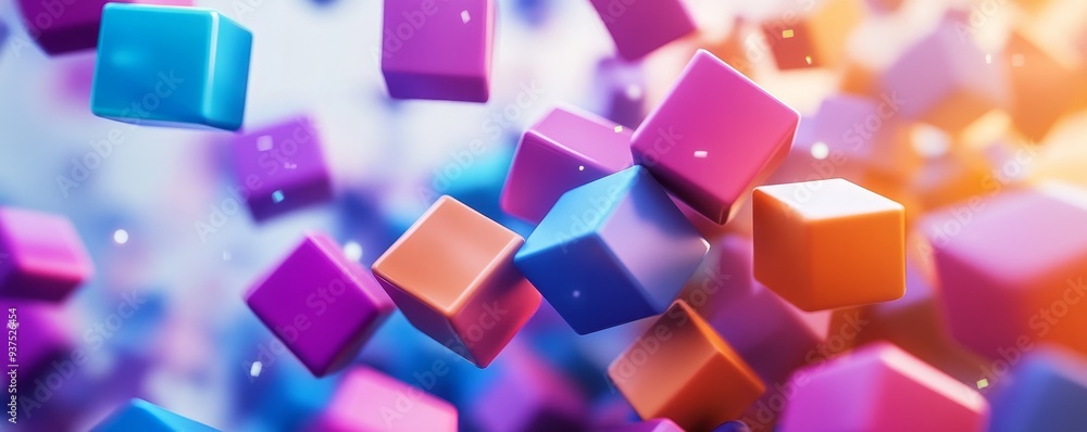 Poster abstract background of colorful cubes floating in air.