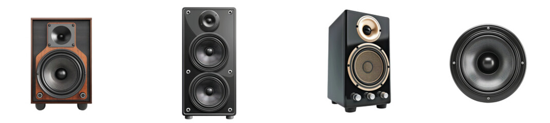 Exploring the variety of speakers showcased in a music studio, on the Transparent background, PNG Format