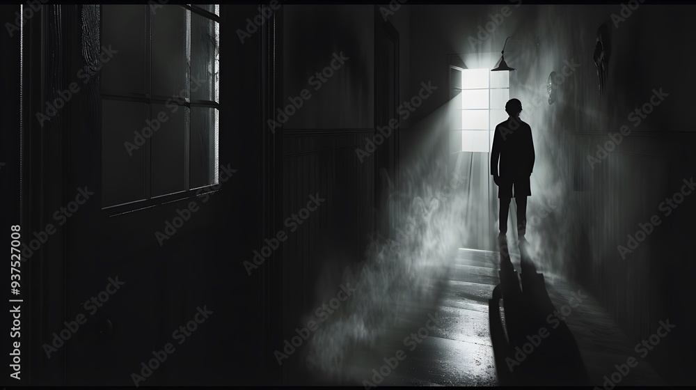 Poster depict a minimalistic horror movie scene using shadows and elements ai generated illustration
