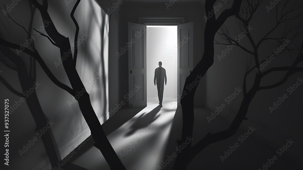 Poster depict a minimalistic horror movie scene using shadows and elements ai generated illustration