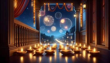 Obraz premium e mood.Balcony Lamps: Illuminating Dhanteras Night