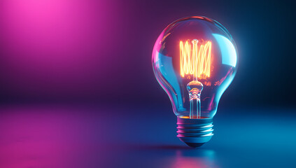 Glowing Neon Light Bulb Symbolizing Innovation and Creative Energy