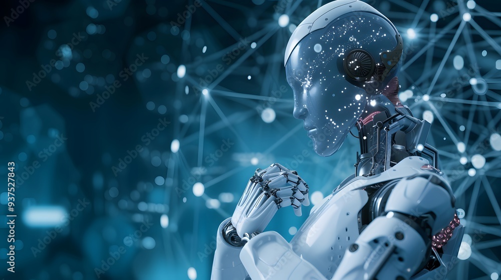 Poster design an ai model showcasing the cross-communication of artificially intelligent machines in the fi