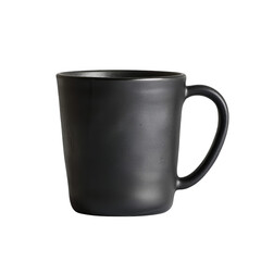 A sleek black mug with matte finish, perfect for enjoying hot beverages. Its minimalist design evokes sense of modern elegance. 