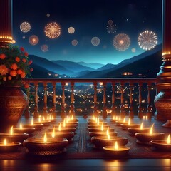 Dhanteras Illumination: Lamps on a Balcony